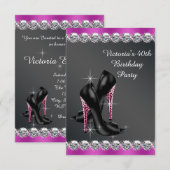 Invitation Réponse chic fuchsia pour la fête d'anniversaire d (Devant / Derrière)