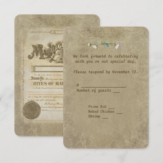 Invitation Réponse de Licence de Mariage à l'ancienne (Devant / Derrière)
