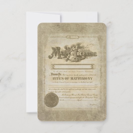 Invitation Réponse de Licence de Mariage à l'ancienne (Dos)