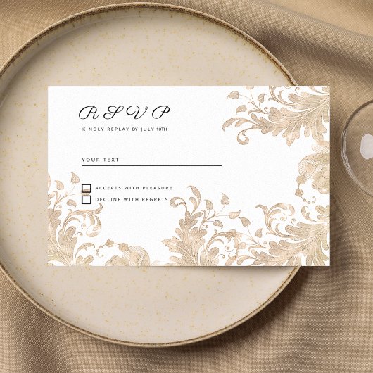 Invitation Réponse de luxe chic or blanc dentelle florale