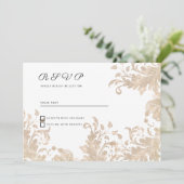 Invitation Réponse de luxe chic or blanc dentelle florale (Debout devant)