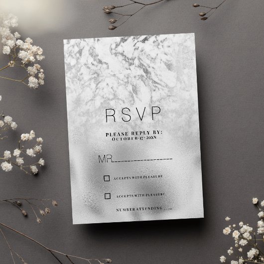 Invitation Réponse de luxe gris blanc marbre RSVP