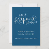 Invitation Réponse de mariage à cœur blanc bleu RSVP (Devant)
