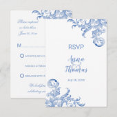 Invitation Réponse de mariage à l'aquarelle bleu royal avec f (Devant / Derrière)