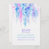 Invitation Réponse de mariage à l'aquarelle bleu violet en ca (Devant / Derrière)