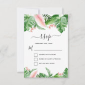 Invitation Réponse de mariage à l'aquarelle florale de palmie (Devant)