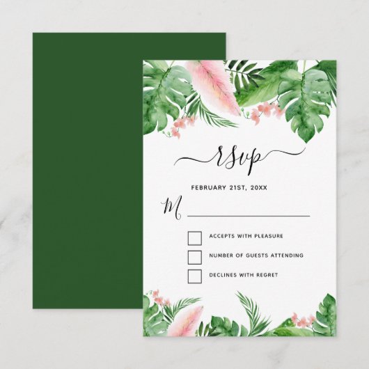 Invitation Réponse de mariage à l'aquarelle florale de palmie (Devant / Derrière)