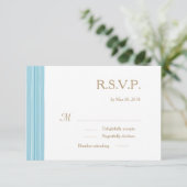 Invitation Réponse de mariage à rayures subtiles or bleu clai (Debout devant)