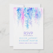 Invitation Réponse de mariage aquarelle bleu violet en cascad (Devant)
