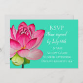 Invitation Réponse de mariage art floral aquarelle lotus rose (Devant / Derrière)