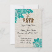 Invitation Réponse de mariage au lin avec des roses sarcelles (Devant)