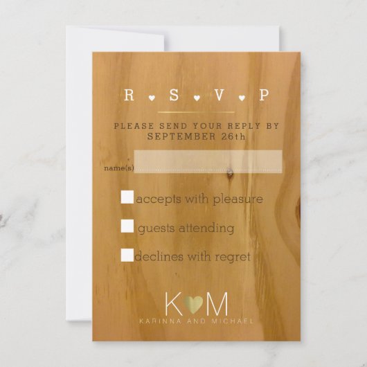 Invitation réponse de mariage avec grains de bois rustique (Devant)