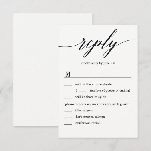 Invitation Réponse de mariage avec options de menu en script  (Devant / Derrière)