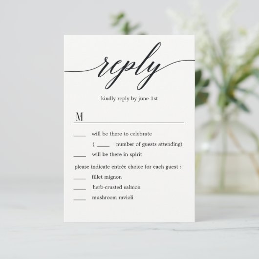 Invitation Réponse de mariage avec options de menu en script  (Debout devant)