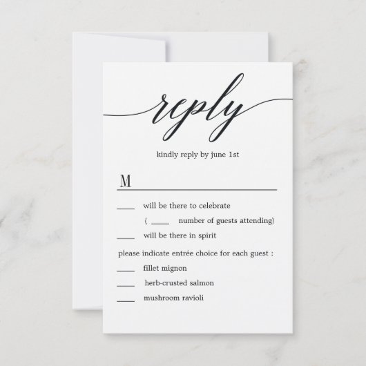 Invitation Réponse de mariage avec options de menu Kraft écri (Devant)