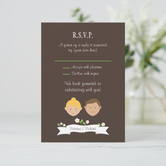 Invitation Réponse de mariage avec portrait personnalisé (blo (Debout devant)