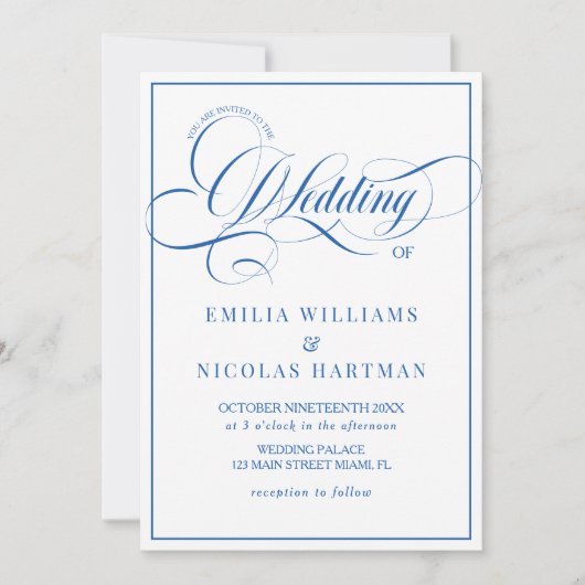Invitation Réponse de mariage bleu et blanc (Devant)