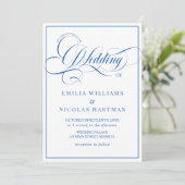 Invitation Réponse de mariage bleu et blanc (Debout devant)