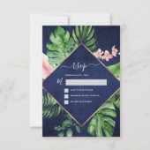 Invitation Réponse de mariage bleu marine à l'aquarelle de pa (Devant)