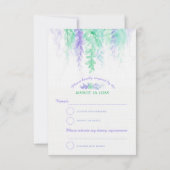 Invitation Réponse de mariage cascade aquarelle verte violet (Dos)