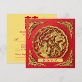 Invitation Réponse de mariage chinois Dragon Phénix Rouge Or (Devant / Derrière)
