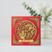 Invitation Réponse de mariage chinois Dragon Phénix Rouge Or (Debout devant)
