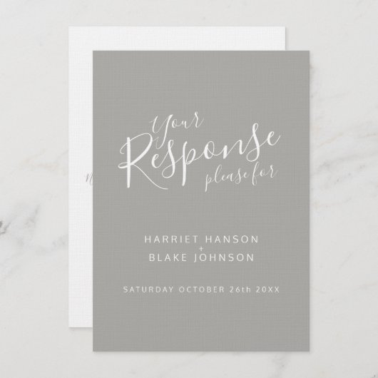 Invitation Réponse de mariage cœur blanc gris RSVP (Devant / Derrière)