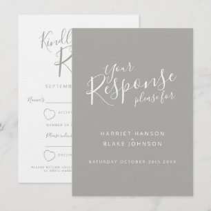 Invitation Réponse de mariage cœur blanc gris RSVP