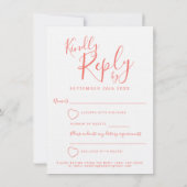 Invitation Réponse de mariage coeur blanc orange corail vivan (Dos)