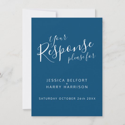 Invitation Réponse de mariage coeur bleu blanc RSVP (Devant)