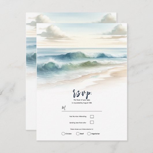 Invitation Réponse de mariage côtier rustique aux vagues de p (Devant / Derrière)
