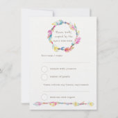 Invitation Réponse de mariage couronne de fleurs boho plume t (Dos)
