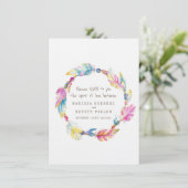 Invitation Réponse de mariage couronne de fleurs boho plume t (Debout devant)