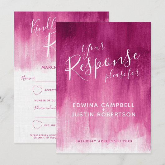Invitation Réponse de mariage d'art moderne rose foncé abstra (Devant / Derrière)