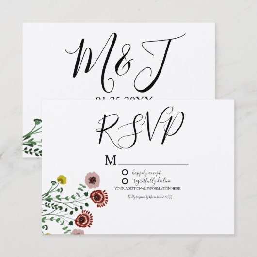 Invitation Réponse de mariage de botanique de verdure brodée  (Devant / Derrière)