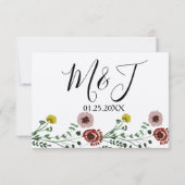 Invitation Réponse de mariage de botanique de verdure brodée  (Dos)