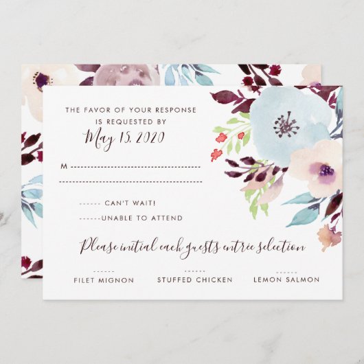 Invitation Réponse de mariage de jardin aquarelle (Devant / Derrière)