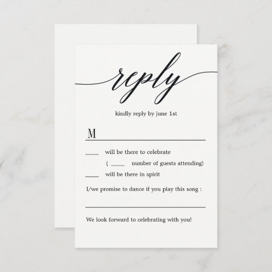 Invitation Réponse de mariage de script moderne sans options  (Devant / Derrière)