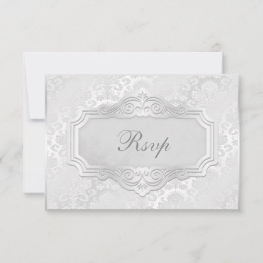 Invitation Réponse de Mariage Élégant en Argent Damassé (Devant)