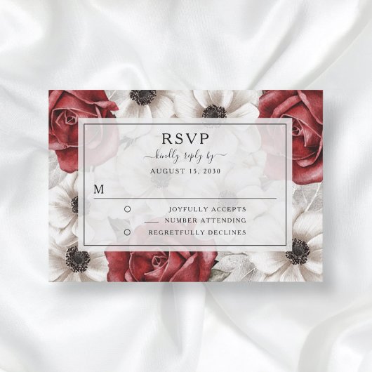 Invitation Réponse de mariage élégant floral bordeaux
