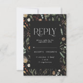 Invitation Réponse de mariage élégant floral botanique noir e (Devant)