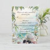 Invitation Réponse de mariage élégant floral tropical de plag (Debout devant)