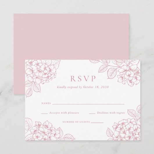 Invitation Réponse de mariage élégante aux fleurs d'hydrangea (Devant / Derrière)