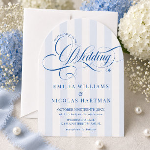 Invitation Réponse de mariage élégante rayée bleue