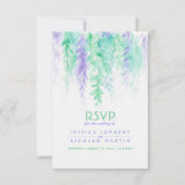 Invitation Réponse de mariage en aquarelle verte et violette  (Devant)