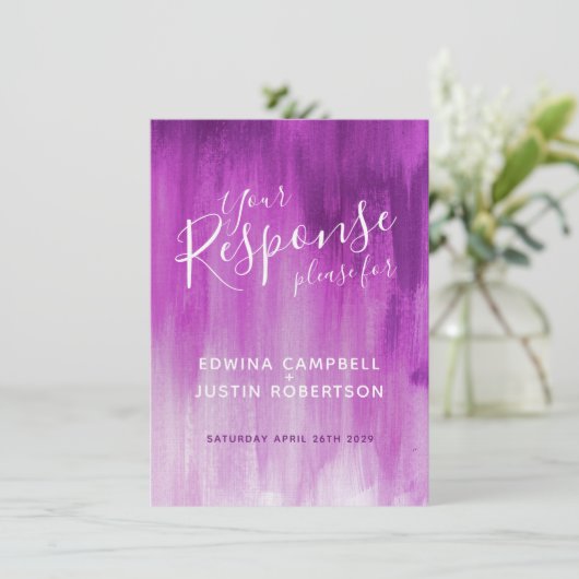 Invitation Réponse de mariage en art abstrait violet mauve RS (Debout devant)
