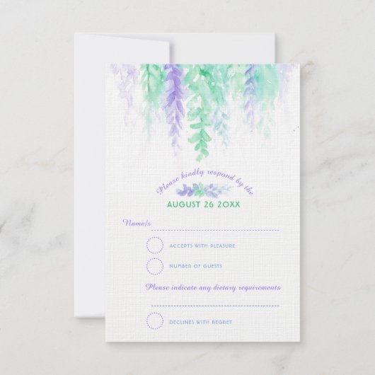 Invitation Réponse de mariage en cascade verte et violette à  (Dos)