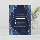 Invitation Réponse de mariage en marbre de Navy et agate arge (Debout devant)