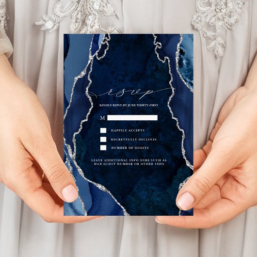 Invitation Réponse de mariage en marbre de Navy et agate arge