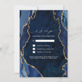 Invitation Réponse de mariage en marbre et agate dorée Navy (Devant)
